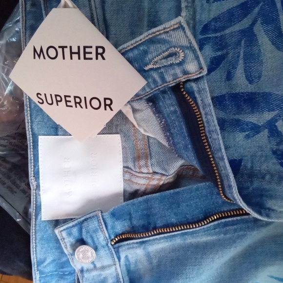 NWT Mother Denim The Lasso Sneak Jeans Pressed Leaves 29 Blue Painted Denim Jean - Picture 14 of 16